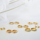 Gold Silver Cubic Pave Hammered Hoops