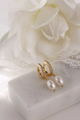 Pearl dangle with sterling silver gold hoop earrings