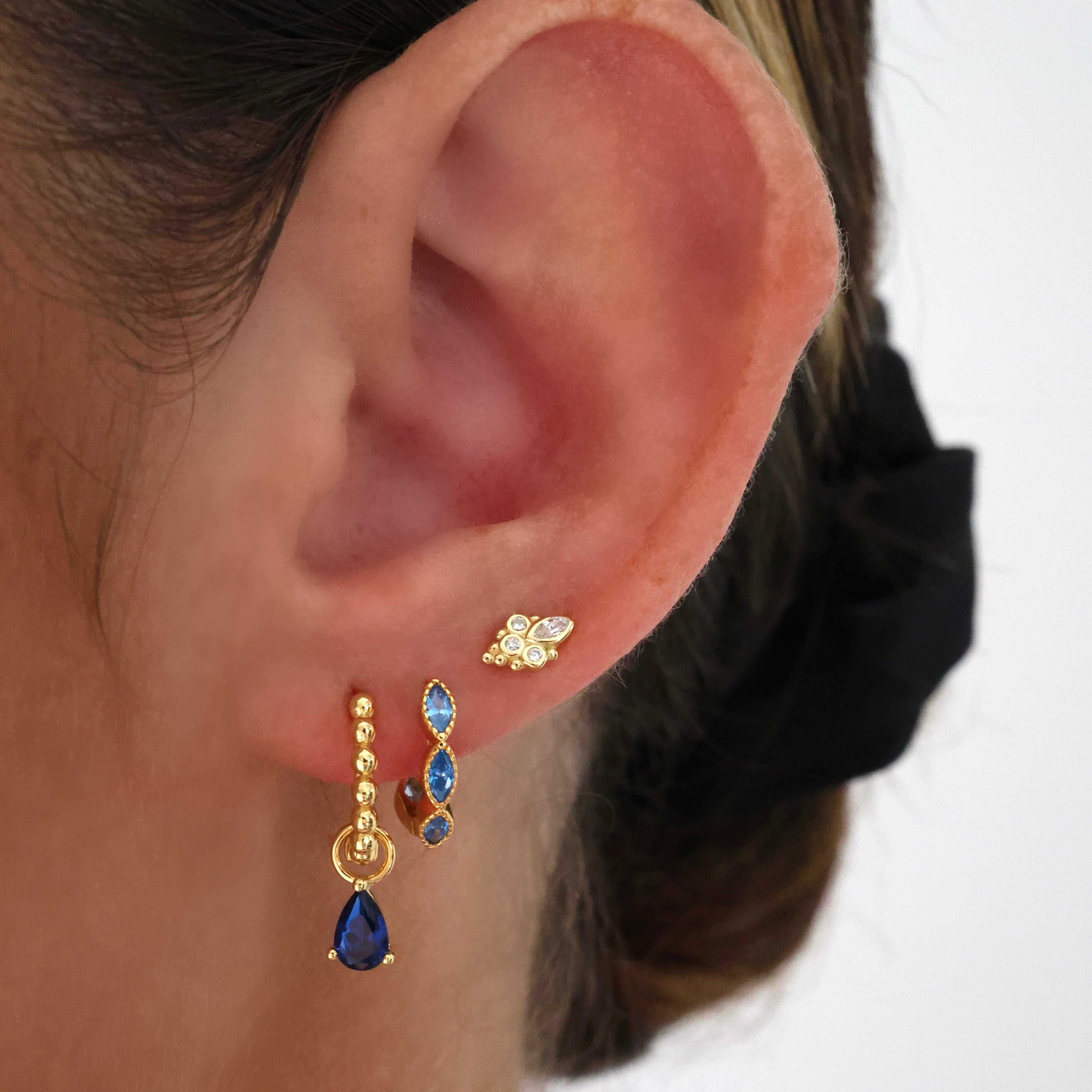 Blue Marquise Hoop Earrings Gold