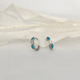 Turquoise Silver Huggie Hoop Earrings