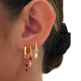 Pink 3 Teardrop Dangle Gold earring Stacks