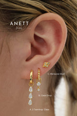 Clear 3 Teardrop Dangle GOLD earring Stacks A + B + C (6 earrings)