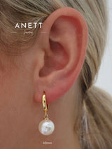 Pearl Dangle Earrings Plain GOLD Hoop 6mm 8mm 10mm- Gold 10mm