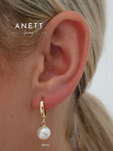 Pearl Dangle Earrings Plain GOLD Hoop 6mm 8mm 10mm- Gold 8mm