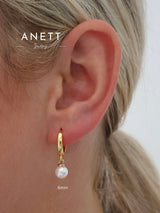 Pearl Dangle Earrings Plain GOLD Hoop 6mm 8mm 10mm- Gold 6mm