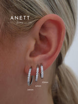 Alvina Stainless Steel Pave Hoop Earrings- Silver All Set of 3