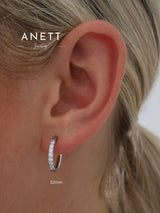 Alvina Stainless Steel Pave Hoop Earrings- Silver 12mm