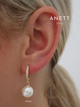 Dangling Pearl GOLD Pave Hoop Earrings 6mm,8mm,10mm 10mm