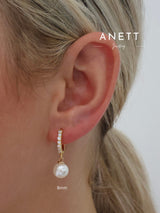 Dangling Pearl GOLD Pave Hoop Earrings 6mm,8mm,10mm 8mm