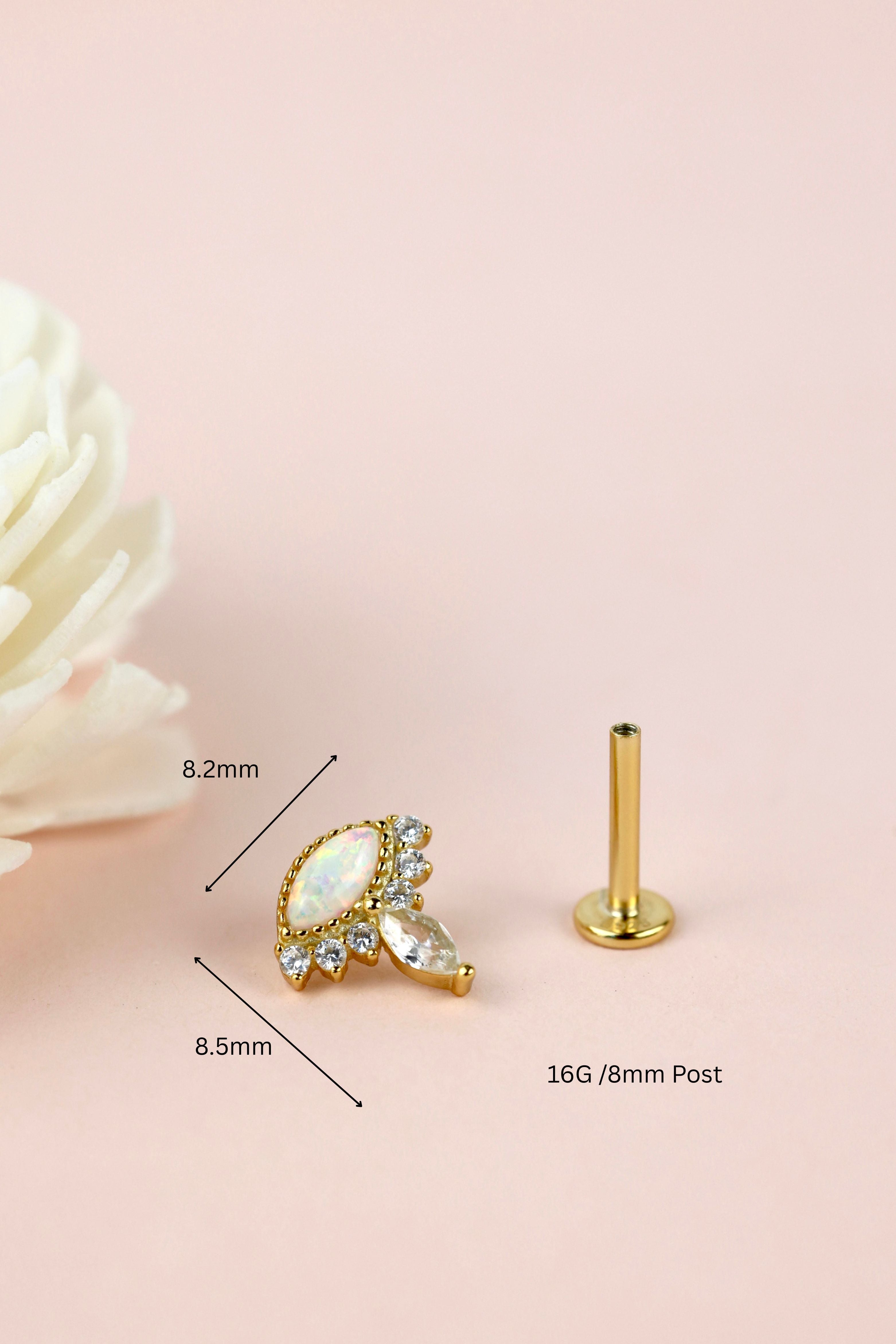 Opal Crown Screw Flat Back Helix Stud Earring Gold- 1 piece