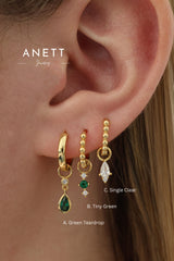 Green Teardrop Dangle Earrings Stack -Sterling Silver A + B + C (6 earrings)