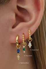 Blue Green Clear Dangle GOLD Earring Stacks A + B + C (6 earrings)