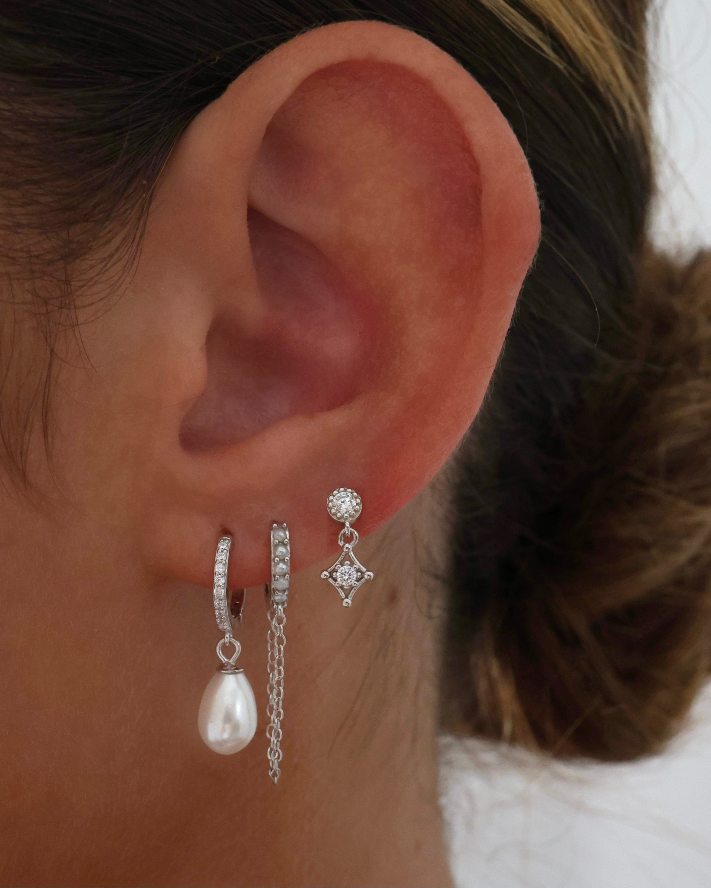 Molly Pearl Chain Earring Set SILVER