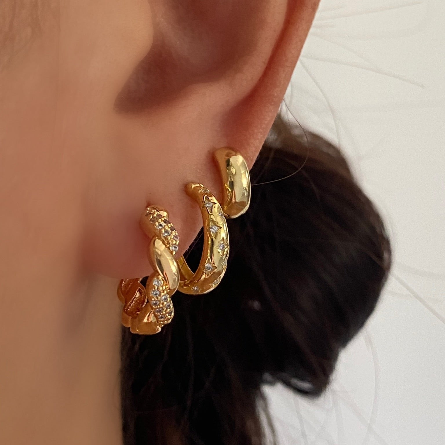 Twist CZ Pave Gold Hoop Earrings