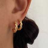 Twist CZ Pave Gold Hoop Earrings