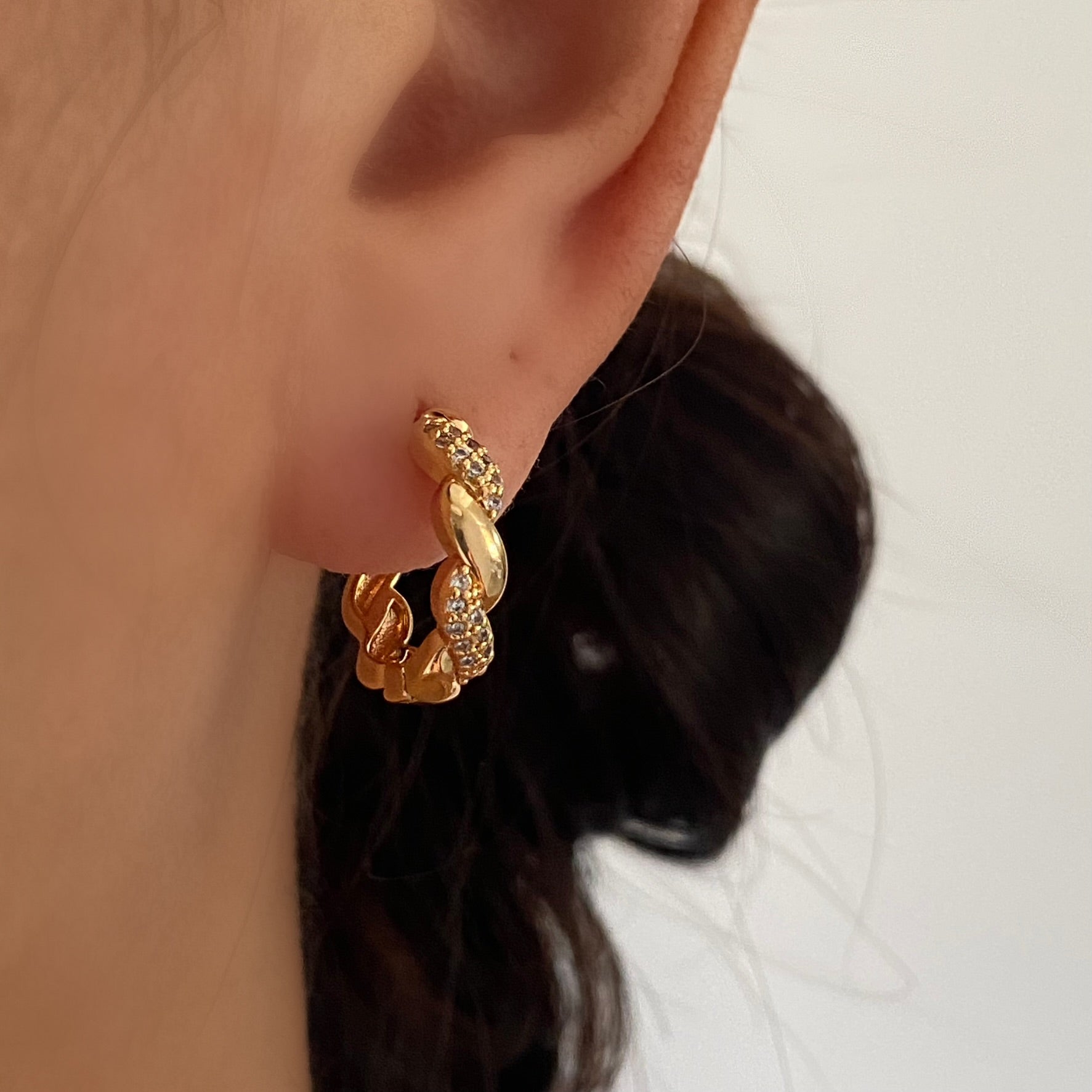 Twist CZ Pave Gold Hoop Earrings
