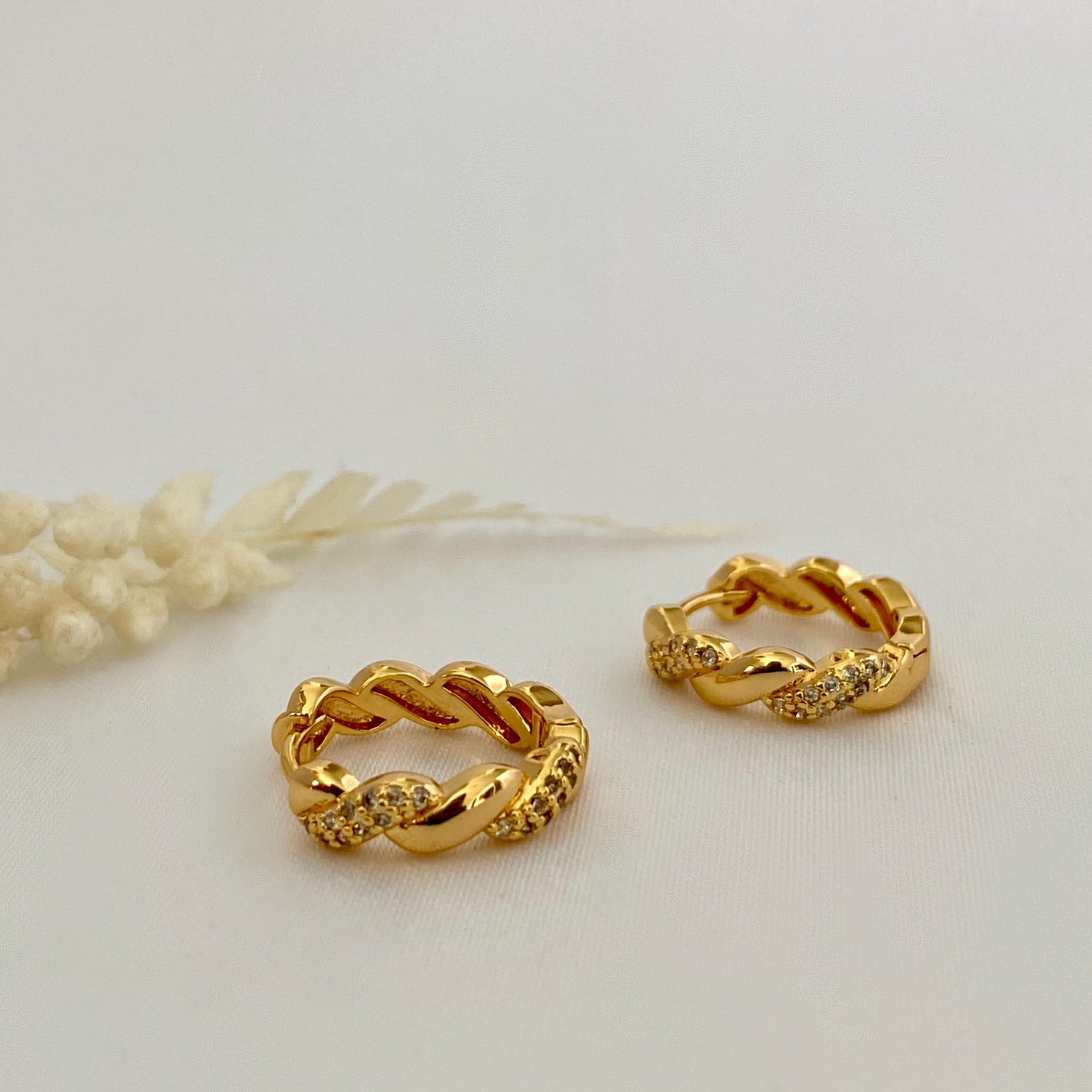 Twist CZ Pave Gold Hoop Earrings