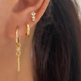 Dangly Ear Stack Set, 925 Sterling Silver 18k Gold Plated, 3 pieces Gold Earring Set