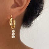 Chunky Gold Hoop with 3 Pearl