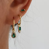 Green Dangly Ear Stack Set, 925 Sterling Silver 3 pieces Gold Earring Set