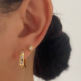 GOLD Starburst Hoop Earrings Wide Band 4mm