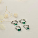 Tiny Emerald Green Baguette Huggie Hoops SILVER