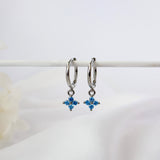 4 Clover Blue Dangle Earrings SILVER A. 4 Clover Dangle