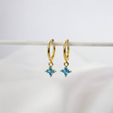 4 Clover Blue Dangle Earrings GOLD A. 4 Clover Dangle