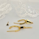 Black Dangly Ear Stack Set, 925 Sterling Silver 3 pieces Gold Earring Set