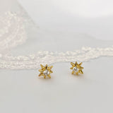 925 Sterling Silver Starburst Gold Stud Earrings