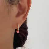 Small Love heart Hoop Earrings PINK A. Heart Gold Dangle