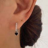 Small Love heart Dangly Earrings SILVER Black