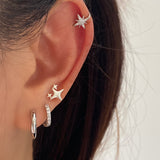 Sterling Silver Cubic Hoop Earrings, Dainty Sparkle Silver Hoops, Basic Simple Silver Hoops