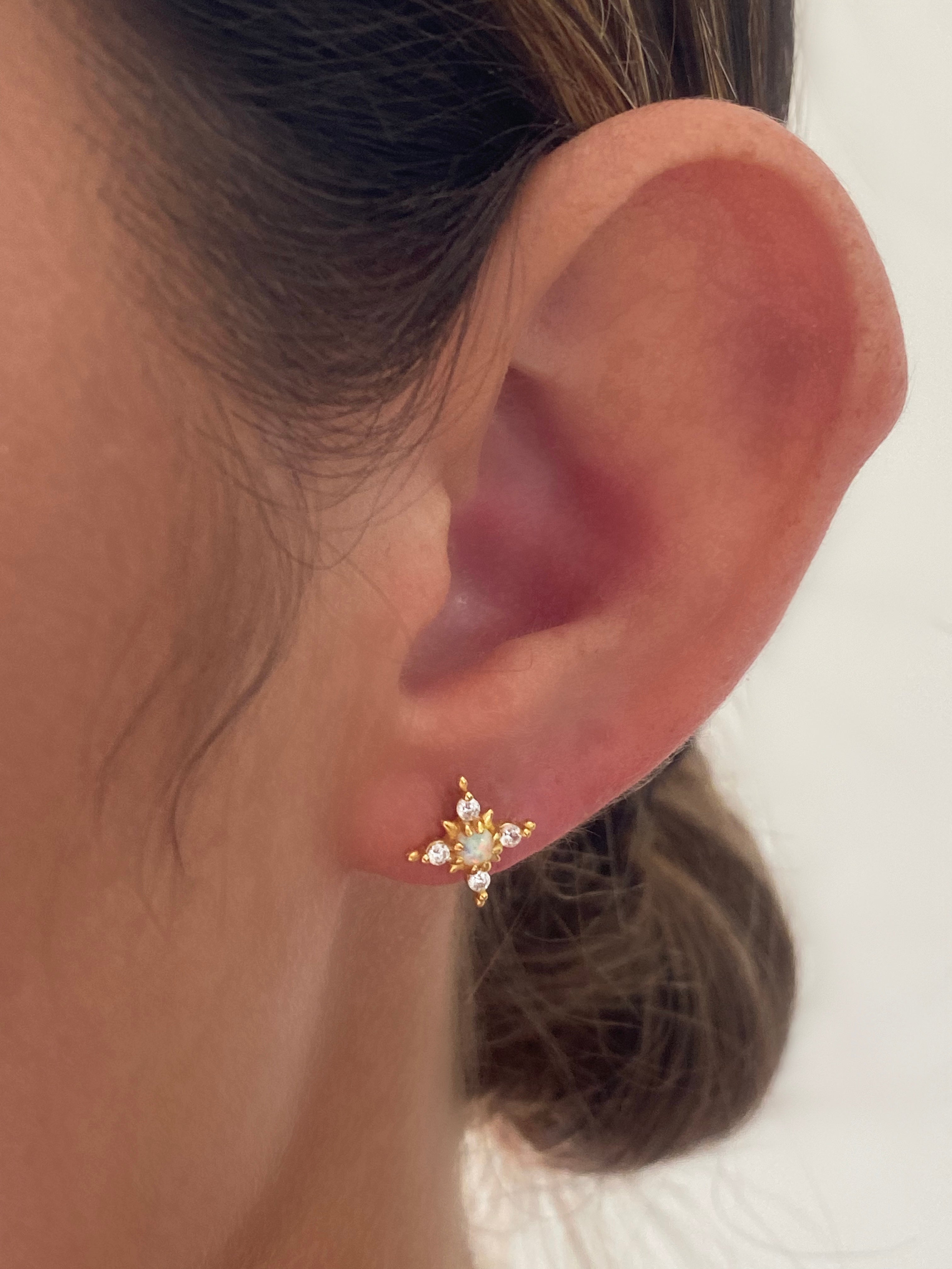 Elena Opal Starburst Stud Earrings Gold