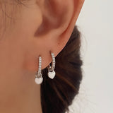 Small Love heart Dangly Earrings SILVER White