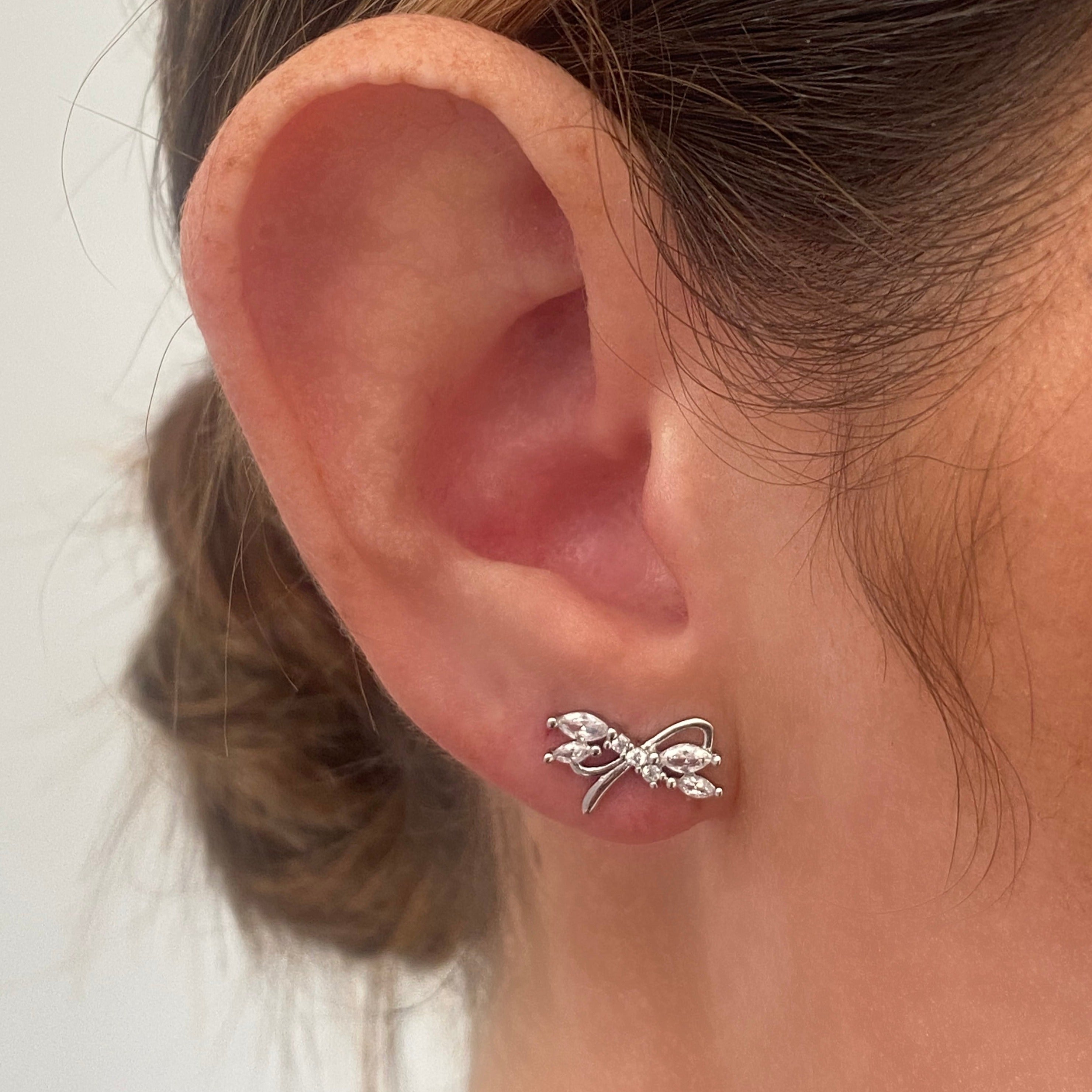 Mira Silver CZ Bow Stud Earring