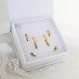 Megan Blue Dangle GOLD Earring 3 Pair Set