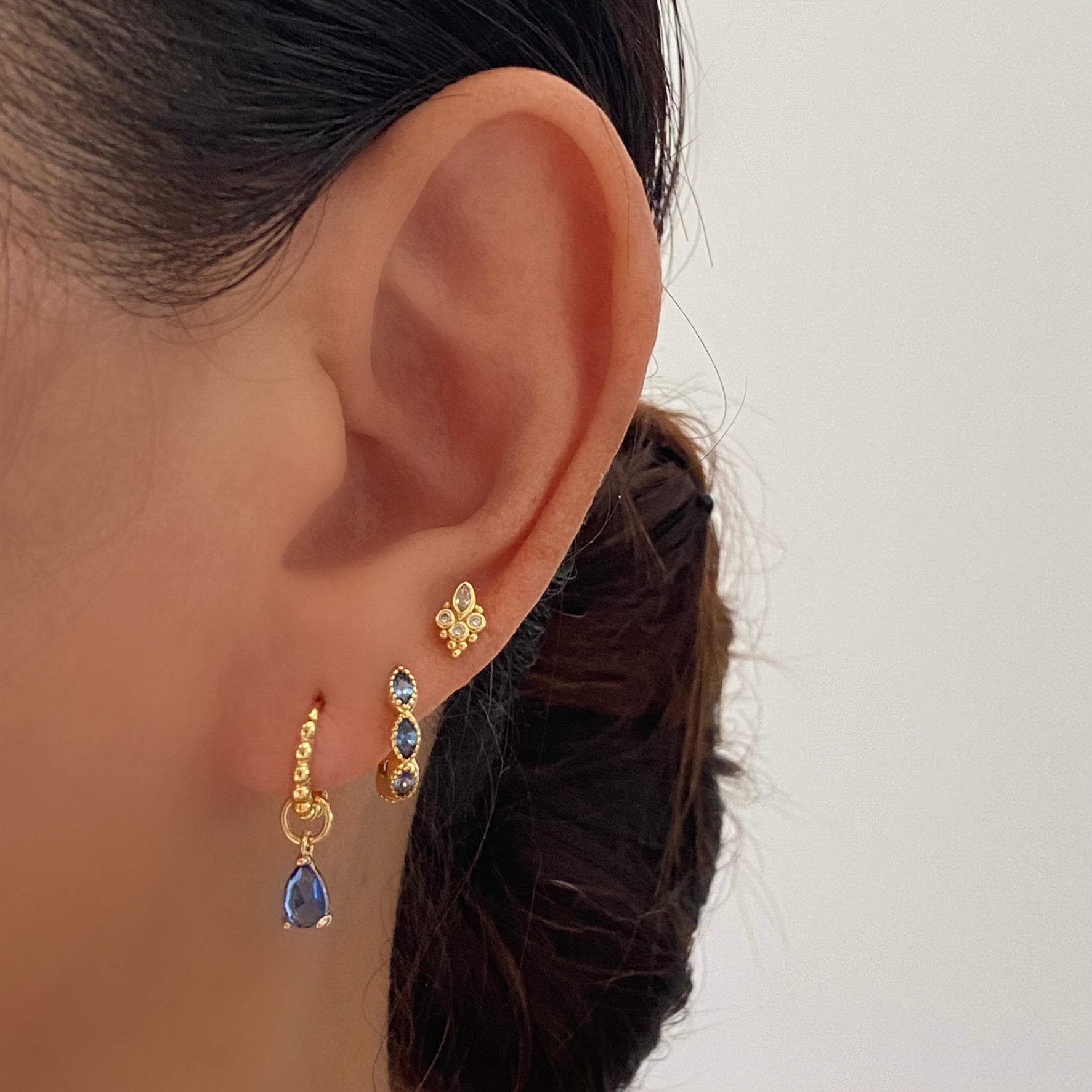 Blue Marquise Gold Hoops- Sterling Silver