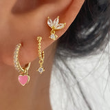 Dainty CZ Dangle Earrings 925 Sterling Silver Gold