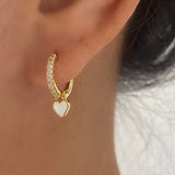 Small Love heart Dangly Earrings GOLD White