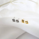 Rhombus Silver CZ Stud Earrings