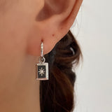 Starburst 925 Sterling Silver Rectangle Drop Dangle Earrings Silver