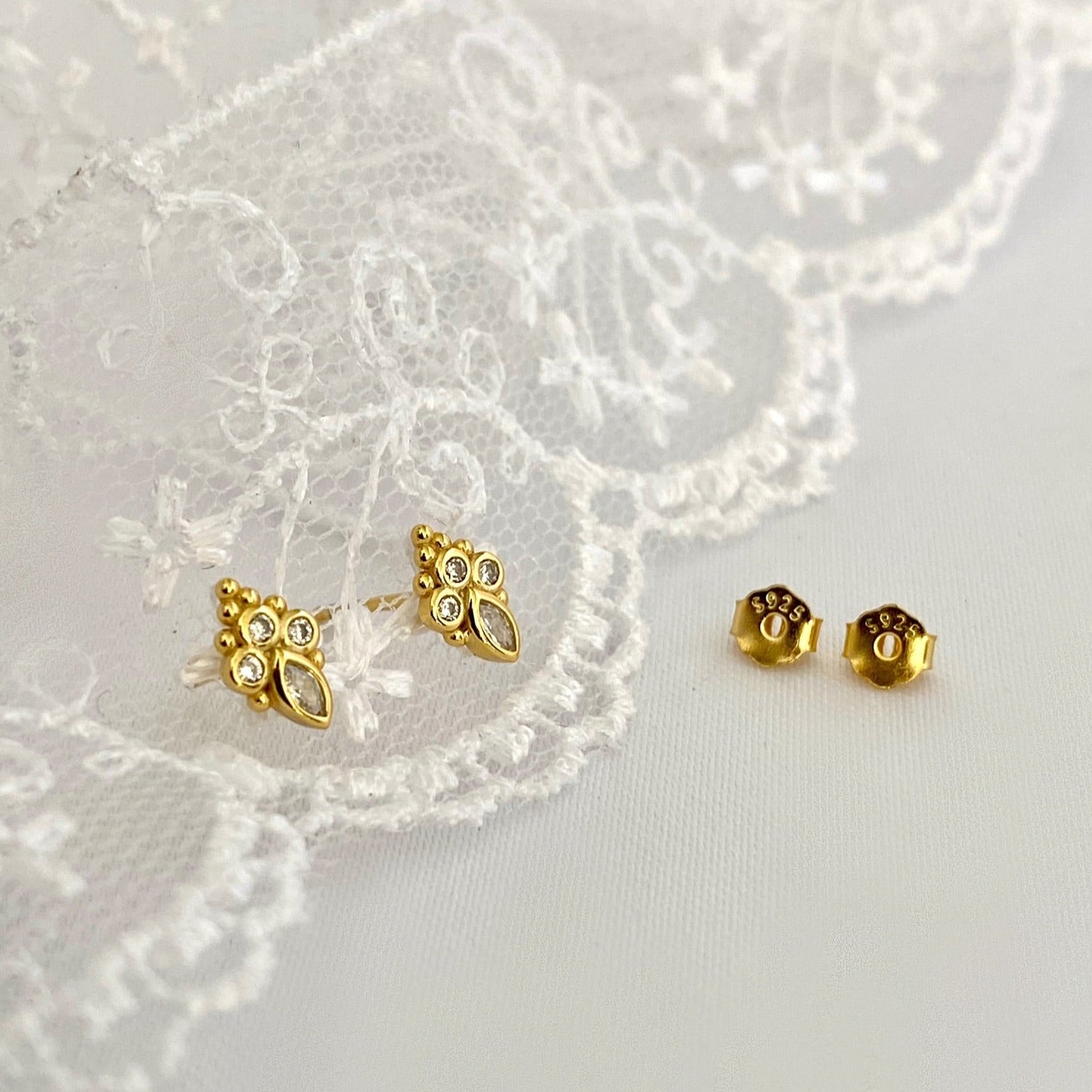Baroque Cubic Stud Earrings GOLD