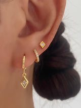 Rhombus Dangle Earrings Gold 3 Pair Gift Box Set
