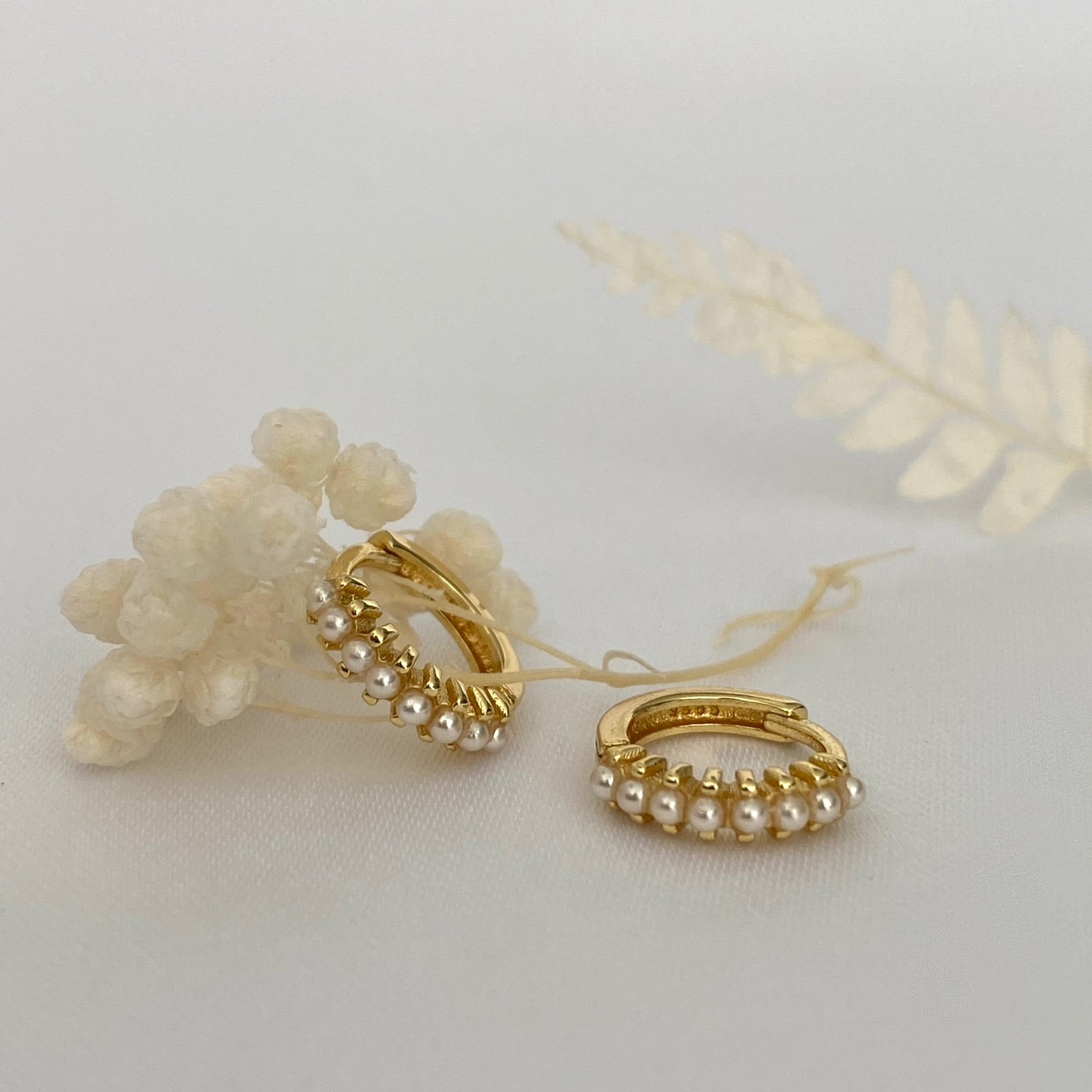Tiny Pearl Gold Huggie Hoop Earrings