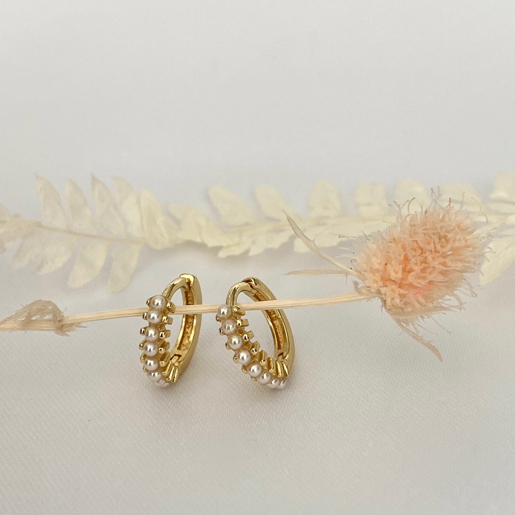 Tiny Pearl Gold Huggie Hoop Earrings