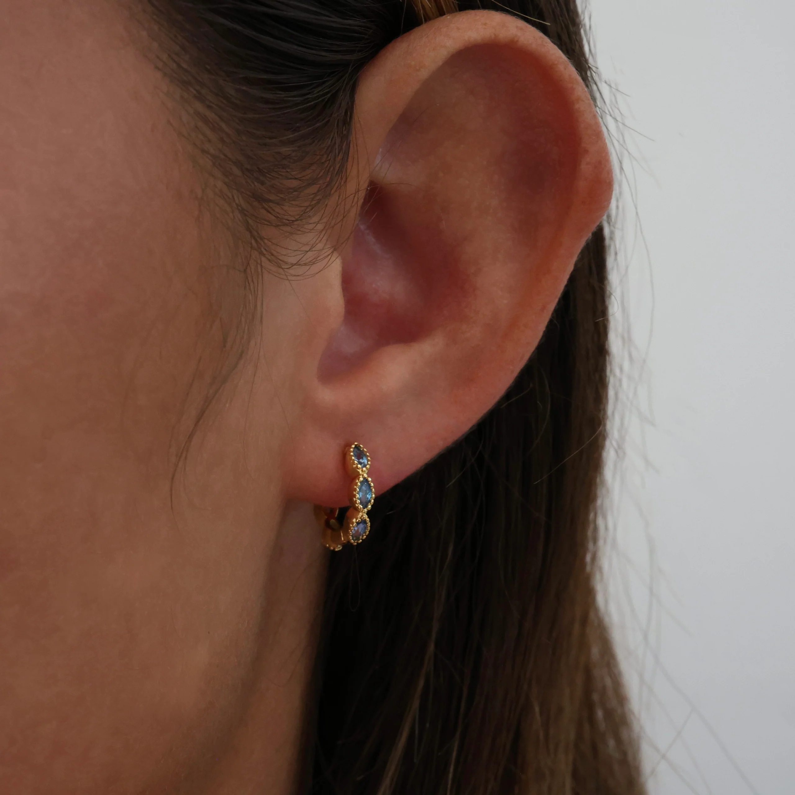 Blue Marquise Gold Hoops- Sterling Silver