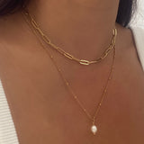 Natural Pearl Pendant Necklace - Stainless Steel