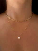 Natural Pearl Pendant Necklace - Stainless Steel