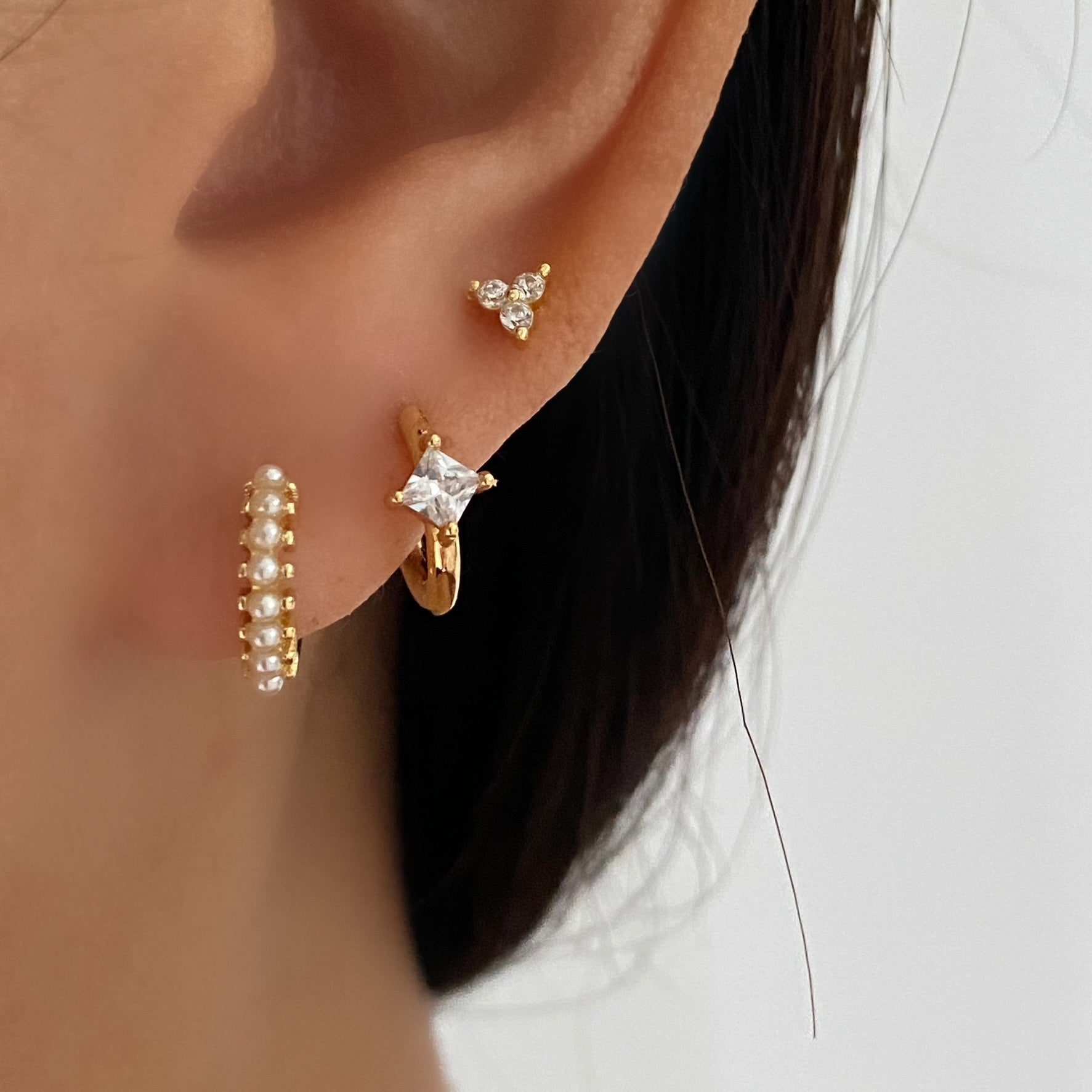 Tiny Pearl Gold Huggie Hoop Earrings